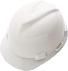 MSA - ANSI Type I, Class E Rated, 4-Point, Ratchet Adjustment Hard Hat - Size 6-1/2 to 8, White, Standard Brim - Americas Industrial Supply