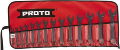 Proto - 14 Piece, 6mm to 19mm, 12 Point Extra Short Combination Wrench Set - Metric Measurement Standard, Black Oxide Finish, Comes in Tool Roll - Americas Industrial Supply