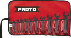 Proto - 11 Piece, 1/4" to 3/4", 12 Point Extra Short Combination Wrench Set - Inch Measurement Standard, Black Oxide Finish, Comes in Tool Roll - Americas Industrial Supply