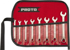 Proto - 8 Piece, 1/8" to 3/8", 6 Point Extra Short Combination Wrench Set - Inch Measurement Standard, Full Polish Finish, Comes in Nylon Roll - Americas Industrial Supply