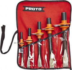 Proto - 5 Piece Tethered Cold Chisel Set - Steel, Sizes Included 5/16 to 5/8" - Americas Industrial Supply