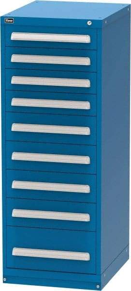 Vidmar - 9 Drawer, Modular Storage Cabinet - Steel, 22-1/2" Wide x 27-3/4" Deep x 59" High, Blue - Americas Industrial Supply