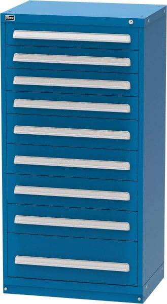 Vidmar - 9 Drawer, Modular Storage Cabinet - Steel, 30" Wide x 21-3/8" Deep x 59" High, Blue - Americas Industrial Supply