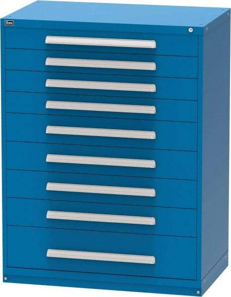 Vidmar - 9 Drawer, Modular Storage Cabinet - Steel, 45" Wide x 27-3/4" Deep x 59" High, Blue - Americas Industrial Supply