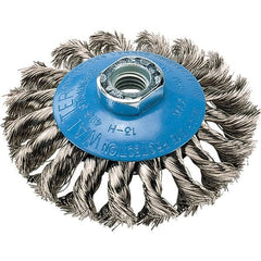 WALTER Surface Technologies - 4" Diam, 5/8-11 Threaded Arbor, Stainless Steel Fill Cup Brush - 0.015 Wire Diam, 20,000 Max RPM - Americas Industrial Supply