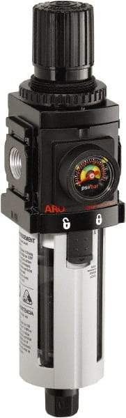 ARO/Ingersoll-Rand - 3/8" NPT Port Compact 1 Piece Filter/Regulator FRL Unit - Polycarbonate Bowl, 90 SCFM, 150 Max psi, 916" High x 2.205" Long, Automatic Drain - Americas Industrial Supply