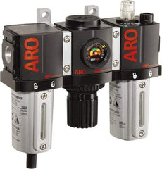 ARO/Ingersoll-Rand - 3/8" NPT Port Compact 3 Piece Filter-Regulator-Lubricator FRL Unit - Metal Bowl, 85 SCFM, 250 Max psi, 6.6" High x 6.614" Long, Manual Drain - Americas Industrial Supply