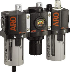 ARO/Ingersoll-Rand - 3/8" NPT Port Compact 3 Piece Filter-Regulator-Lubricator FRL Unit - Polycarbonate Bowl, 85 SCFM, 150 Max psi, 6.6" High x 6.614" Long, Automatic Drain - Americas Industrial Supply