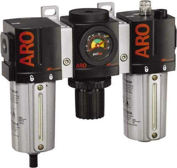 ARO/Ingersoll-Rand - 3/4" NPT Port Standard 3 Piece Filter-Regulator-Lubricator FRL Unit - Metal Bowl, 171 SCFM, 250 Max psi, 7.9" High x 8.693" Long, Manual Drain - Americas Industrial Supply