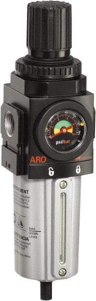 ARO/Ingersoll-Rand - 3/4" NPT Port Standard 1 Piece Filter/Regulator FRL Unit - Metal Bowl, 173 SCFM, 250 Max psi, 1039" High x 2.756" Long, Manual Drain - Americas Industrial Supply