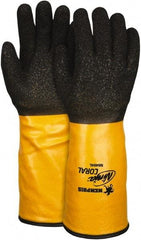 MCR Safety - Size L (9), ANSI Cut Lvl 2, Puncture Lvl 2, Abrasion Lvl 4, PVC Coated PVC Cut Resistant Gloves - 14" Long, Palm, Fingers & Knuckles Coated, Dyneema Lining, Gauntlet Cuff, Black/Yellow, Paired - Americas Industrial Supply