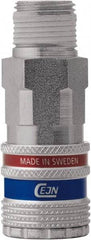 CEJN - 3/8 Male NPT Industrial Pneumatic Hose Safety Coupler - Steel/Brass, 1/4" Body Diam, 3/8" Hose ID - Americas Industrial Supply