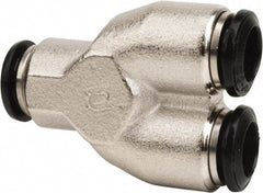 Value Collection - 8mm Outside Diam, Nickel Plated Brass Push-to-Connect Tube Union Y - 250 Max psi, Tube to Tube Connection, Buna O-Ring - Americas Industrial Supply