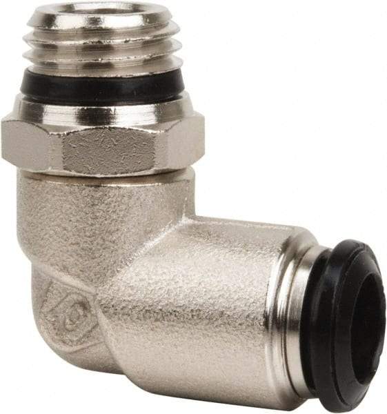 Value Collection - 14mm Outside Diam, 3/8 Universal, Nickel Plated Brass Push-to-Connect Tube Male Swivel Elbow - 250 Max psi, Tube to Universal Thread Connection, Buna O-Ring - Americas Industrial Supply