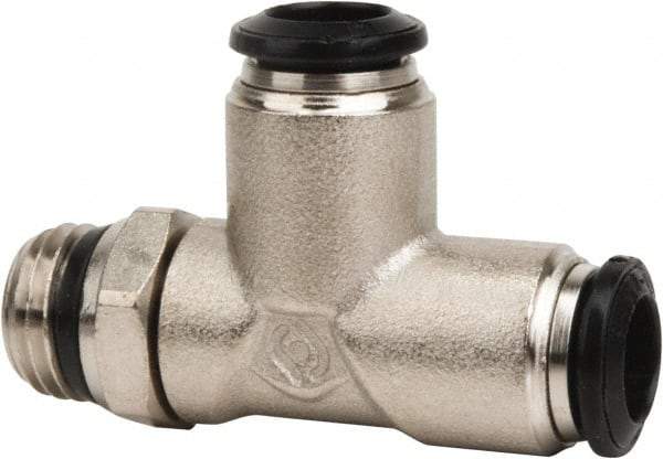 Value Collection - 8mm Outside Diam, 3/8 Universal, Nickel Plated Brass Push-to-Connect Tube Male Swivel Run Tee - 250 Max psi, Tube to Universal Thread Connection, Buna O-Ring - Americas Industrial Supply