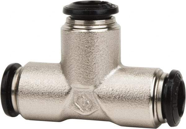 Value Collection - 14mm Outside Diam, Nickel Plated Brass Push-to-Connect Tube Union Tee - 250 Max psi, Tube to Tube Connection, Buna O-Ring - Americas Industrial Supply