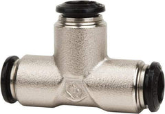 Value Collection - 14mm Outside Diam, Nickel Plated Brass Push-to-Connect Tube Union Tee - 250 Max psi, Tube to Tube Connection, Buna O-Ring - Americas Industrial Supply