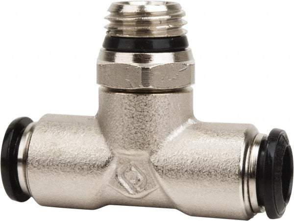 Value Collection - 4mm Outside Diam, 1/4 Universal, Nickel Plated Brass Push-to-Connect Tube Male Swivel Branch Tee - 250 Max psi, Tube to Universal Thread Connection, Buna O-Ring - Americas Industrial Supply