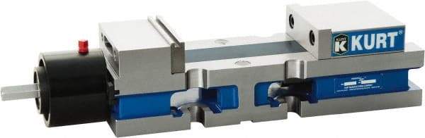 Kurt - 4" Jaw Width, 6" Jaw Opening Capacity, Horizontal Stationary Machine Vise - Reverse Hydraulic Operation, 7,800 Lb Capacity, 1 Station, 13.985" Long x 3.4900" High x 1-15/64" Deep, 1.235" Jaw Height, Ductile Iron - Americas Industrial Supply