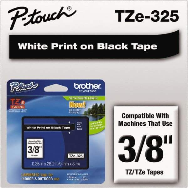 Brother - 3/8" Wide x 314.4" Long, Black Plastic/Paper Tape Cassette - For Label Maker - Americas Industrial Supply