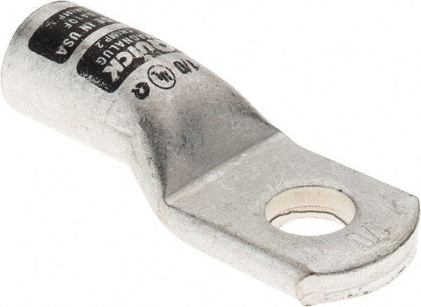 Made in USA - 1/0 AWG Noninsulated Crimp Connection D Shaped Ring Terminal - 3/8" Stud, Tin Plated Copper Contact - Americas Industrial Supply