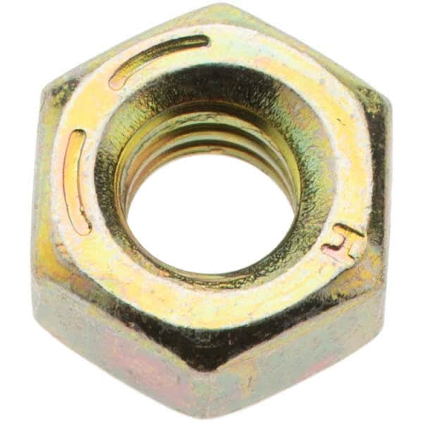 Value Collection - 1/4-20 UNC Steel Right Hand Hex Nut - 7/16" Across Flats, 7/32" High, Zinc Yellow Dichromate Finish - Americas Industrial Supply