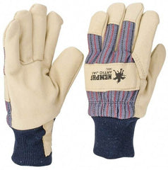MCR Safety - Size L Pigskin General Protection Work Gloves - For General Purpose, Uncoated, Knit Wrist Cuff, Tan/Blue/Black/Red, Paired - Americas Industrial Supply