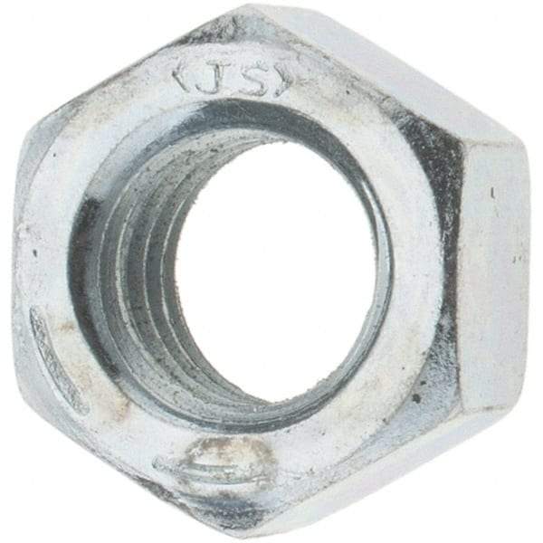 Value Collection - 3/8-16 UNC Steel Right Hand Hex Nut - 9/16" Across Flats, 21/64" High, Zinc-Plated Finish - Americas Industrial Supply