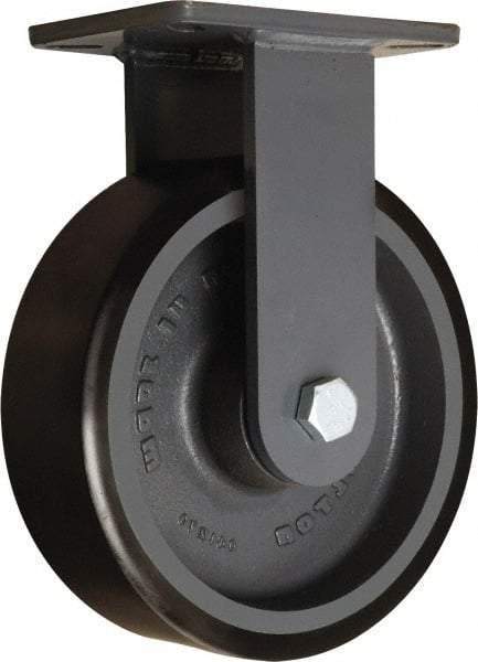 Hamilton - 10" Diam x 3" Wide x 12-1/2" OAH Top Plate Mount Rigid Caster - Polyurethane Mold onto Cast Iron Center, 3,900 Lb Capacity, Tapered Roller Bearing, 5-1/4 x 7-1/4" Plate - Americas Industrial Supply