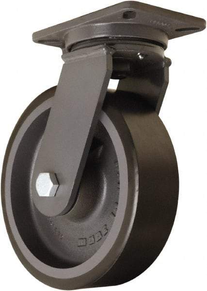 Hamilton - 10" Diam x 3" Wide x 12-1/2" OAH Top Plate Mount Swivel Caster - Polyurethane Mold onto Cast Iron Center, 3,900 Lb Capacity, Sealed Precision Ball Bearing, 5-1/4 x 7-1/4" Plate - Americas Industrial Supply