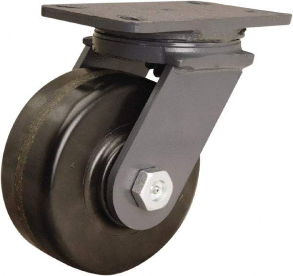Hamilton - 6" Diam x 2-1/2" Wide x 7-3/4" OAH Top Plate Mount Swivel Caster - Phenolic, 1,800 Lb Capacity, Tapered Roller Bearing, 4-1/2 x 6-1/2" Plate - Americas Industrial Supply