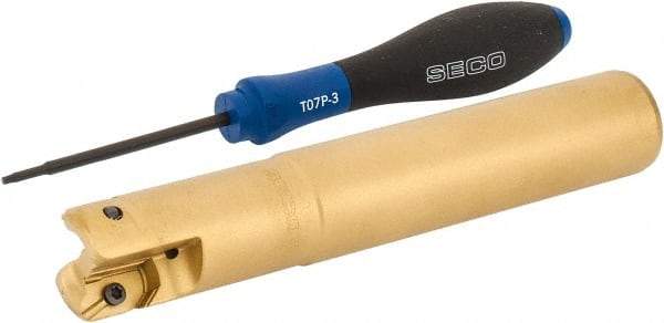 Seco - 1" Cutting Diam, 1" Shank Diam, Straight Shank Indexable Copy End Mill - 2 Inserts, XPKX12 Insert, R217.97 Toolholder, Steel, Through Coolant - Americas Industrial Supply