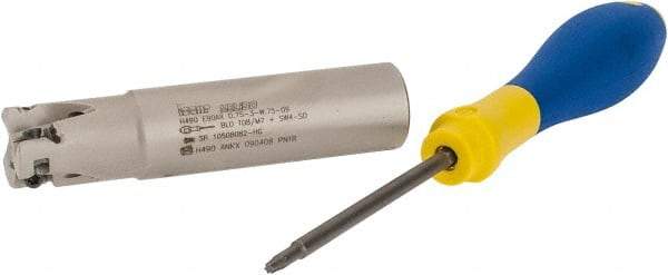 Iscar - 3/4" Cut Diam, 0.315" Max Depth of Cut, 3/4" Shank Diam, 3.38" OAL, Indexable Square Shoulder Helical End Mill - H490 AN.X 09 Inserts, Weldon Shank, 90° Lead Angle, Through Coolant, Series Helido - Americas Industrial Supply