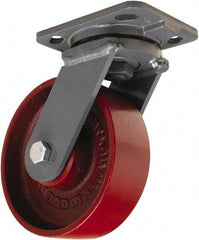 Hamilton - 6" Diam x 2" Wide x 7-1/2" OAH Top Plate Mount Swivel Caster - Cast Iron, 1,400 Lb Capacity, Sealed Precision Ball Bearing, 4 x 5" Plate - Americas Industrial Supply