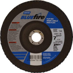 Norton - 36 Grit, 7" Disc Diam, 7/8" Center Hole, Type 29 Zirconia Alumina Flap Disc - 8,600 Max RPM, Cloth Backing, Arbor Attaching System, Coated - Americas Industrial Supply