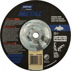 Norton - 24 Grit, 7" Wheel Diam, 1/8" Wheel Thickness, Type 27 Depressed Center Wheel - Extra Coarse Grade, Aluminum Oxide, 8,600 Max RPM, Compatible with Angle Grinder - Americas Industrial Supply