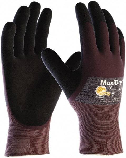 ATG - Size S Nitrile Coated Polyethylene Blend General Protection Work Gloves - For General Purpose, Palm & Fingers Coated, Slip-On Cuff, Full Fingered, Purple, Paired - Americas Industrial Supply