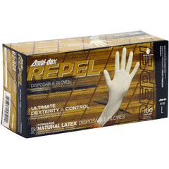 ‎62-322/XS Disposable Gloves - Ambi-Dex Repel Disposable Latex - 5 Mil Natural - Powdered - Text Grip - Exact Industrial Supply