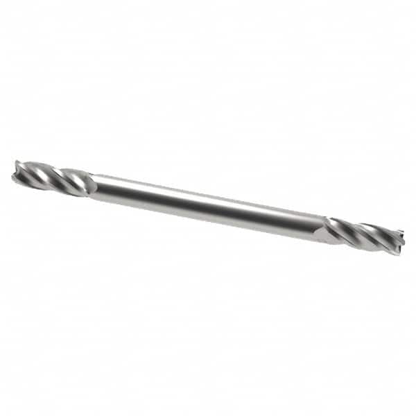Accupro - 3mm, 6mm LOC, 3mm Shank Diam, 38mm OAL, 4 Flute, Solid Carbide Square End Mill - Double End, Uncoated, Spiral Flute, 40° Helix, Centercutting, Right Hand Cut, Right Hand Flute - Americas Industrial Supply