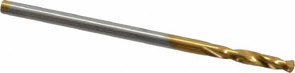 Guhring - #50 130° Parabolic Flute Cobalt Screw Machine Drill Bit - TiN Finish, Right Hand Cut, 11mm Flute Length, 36mm OAL, Standard Point, Straight Shank - Americas Industrial Supply