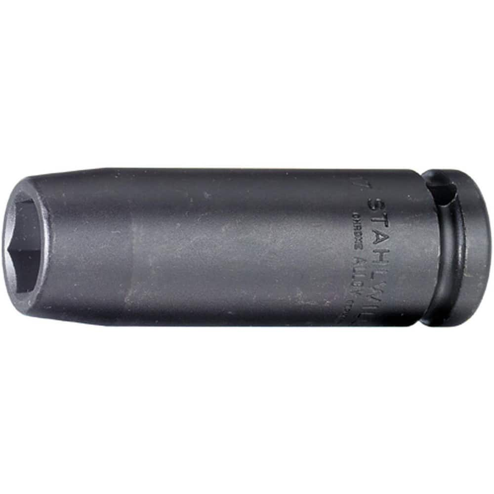 Impact Sockets; Drive Size: 1/2 in; Socket Size (mm): 22; Drive Style: Square; Overall Length (Decimal Inch): 3.3500; Material: Alloy Steel; Finish: Gunmetal; Insulated: No; Non-sparking: No; Deep: Yes; Number Of Points: 6