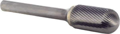M.A. Ford - 1/2" Cut Diam, 1/4" Shank Diam, Cylinder with Radius Head Single Fine Cut Burr - Carbide, Radius End, 1" LOC, 3" OAL - Americas Industrial Supply