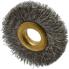 Value Collection - 2" OD, 1/2" Arbor Hole, Crimped Stainless Steel Wheel Brush - 5/16" Face Width, 1/2" Trim Length, 0.007" Filament Diam, 15,000 RPM - Americas Industrial Supply