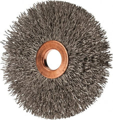 Value Collection - 3" OD, 1/2" Arbor Hole, Crimped Stainless Steel Wheel Brush - 3/8" Face Width, 1" Trim Length, 0.012" Filament Diam, 15,000 RPM - Americas Industrial Supply