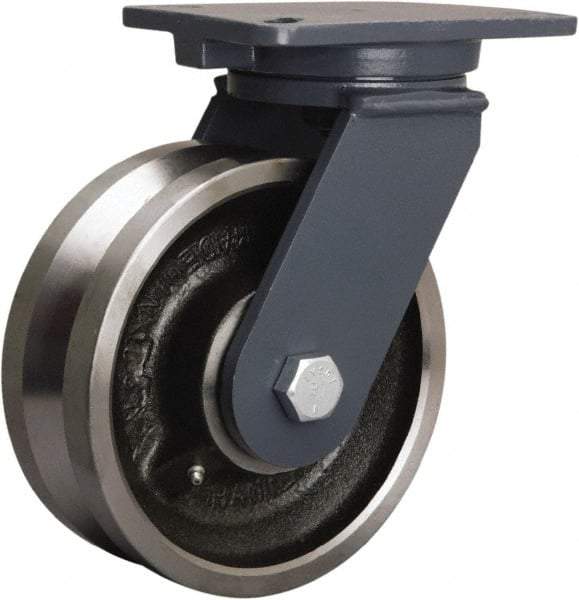 Hamilton - 8" Diam x 3" Wide, Forged Steel Swivel Caster - 4,000 Lb Capacity, Top Plate Mount, 5-1/4" x 7-1/4" Plate, Tapered Roller Bearing - Americas Industrial Supply