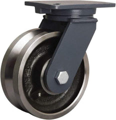 Hamilton - 8" Diam x 3" Wide, Forged Steel Swivel Caster - 4,000 Lb Capacity, Top Plate Mount, 5-1/4" x 7-1/4" Plate, Straight Roller Bearing - Americas Industrial Supply