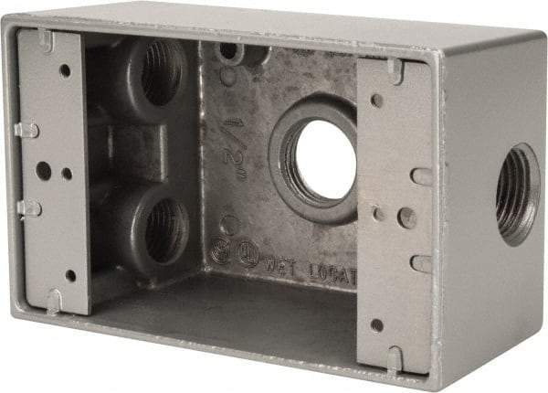 Thomas & Betts - 1 Gang, (4) 1/2" Knockouts, Aluminum Rectangle Outlet Box - 4-1/2" Overall Height x 2-1/2" Overall Width x 2" Overall Depth, Weather Resistant - Americas Industrial Supply