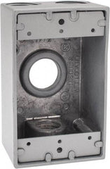 Thomas & Betts - 1 Gang, (4) 3/4" Knockouts, Aluminum Rectangle Outlet Box - 4-1/2" Overall Height x 2-1/2" Overall Width x 2" Overall Depth, Weather Resistant - Americas Industrial Supply