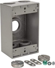 Thomas & Betts - 1 Gang, (5) 3/4" Knockouts, Aluminum Rectangle Outlet Box - 4-1/2" Overall Height x 2-1/2" Overall Width x 2" Overall Depth, Weather Resistant - Americas Industrial Supply