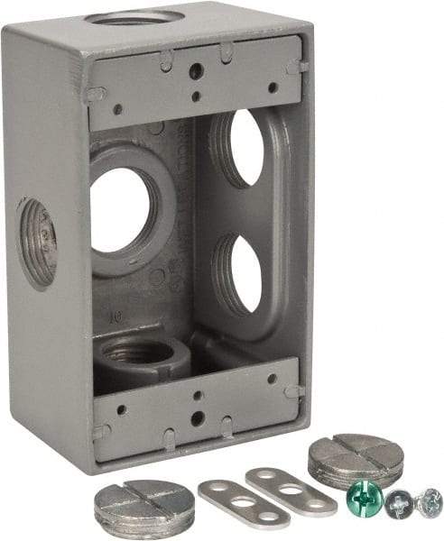 Thomas & Betts - 1 Gang, (6) 3/4" Knockouts, Aluminum Rectangle Outlet Box - 4-1/2" Overall Height x 2-1/2" Overall Width x 2" Overall Depth, Weather Resistant - Americas Industrial Supply